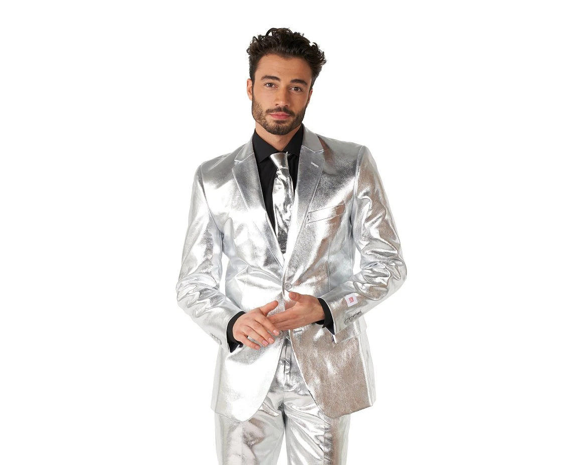 Suit silver shiny, size 48